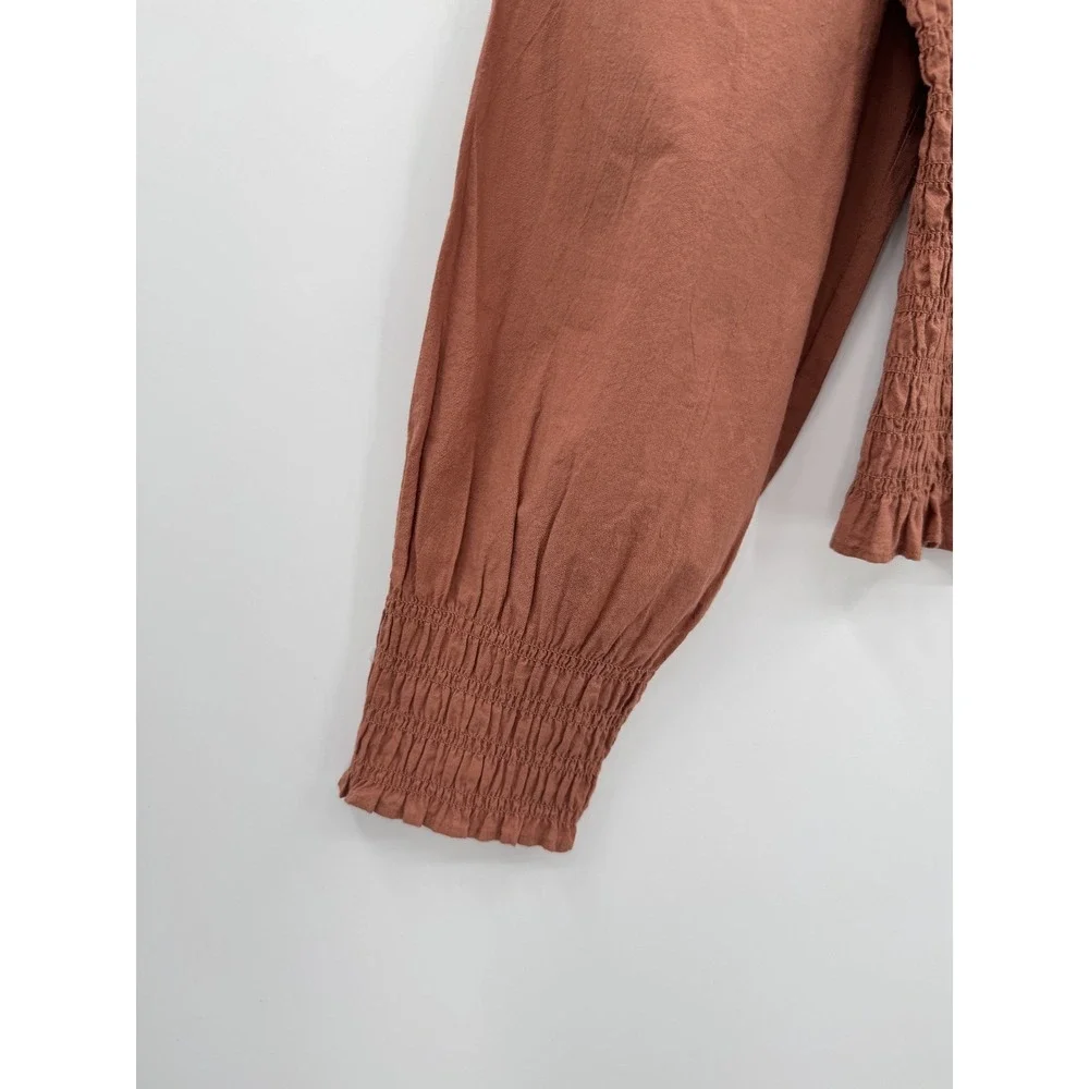 Madewell Top XXS Rust Orange Lucie Bubble-Sleeve Smocked Romantic Cottagecore